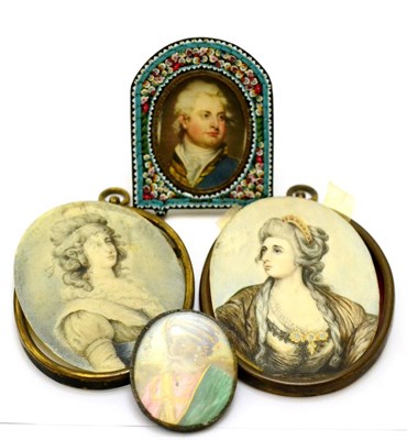 Lot 338 - An Indian portrait miniature of a Raj on ivory together with two other 19th century portrait...