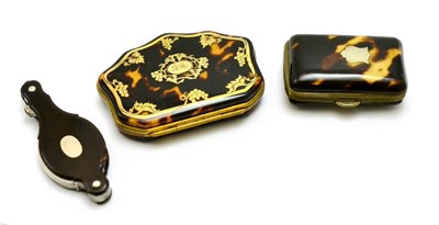 Lot 341 - A 19th century tortoiseshell and gold pique purse, small tortoiseshell case and a pair of...