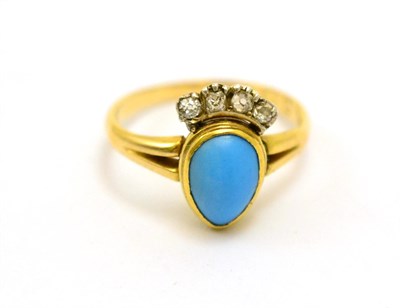 Lot 349 - # An 18ct gold late Victorian turquoise and diamond locket ring, set with a pear shaped...