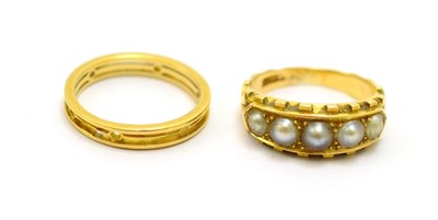 Lot 372 - # A fancy band ring, finger size L and a split pearl five stone ring, finger size K (2)