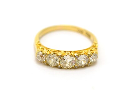 Lot 376 - A Victorian diamond five stone ring, the graduated old cut diamonds with pairs of tiny rose cut...
