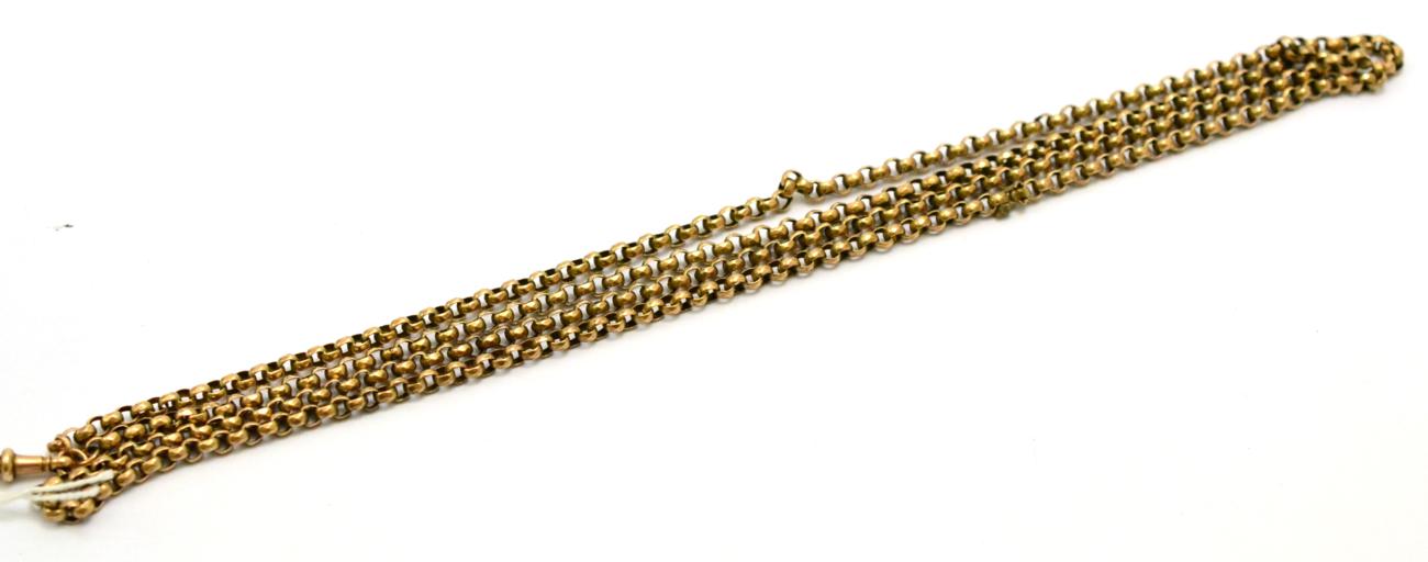 Lot 383 - A muff chain, of faceted belcher links, with a swivel catch, length (doubled over) 57.5cm