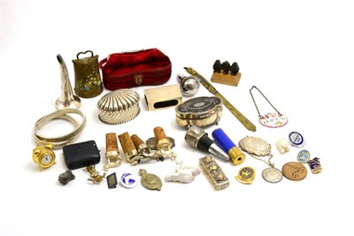 Lot 405 - Victorian silver shell shaped trinket box, a silver and tortoiseshell trinket box, assorted badges