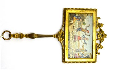 Lot 407 - A micro mosaic backed hand mirror, first half of the 19th century, decorated with figures dancing