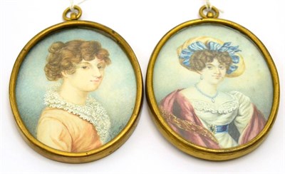 Lot 409 - After J Stump, a 19th century portrait miniature on ivory of a lady together with a 19th...