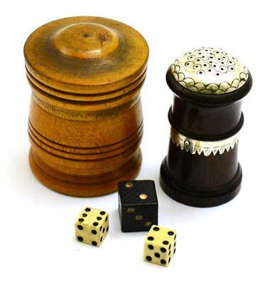 Lot 410 - An early 19th century rosewood pounce pot and a turned box with dice