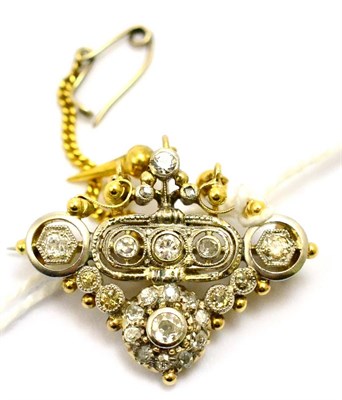 Lot 413 - # An early 20th century diamond set brooch, of plaque form, with yellow bead decoration and...