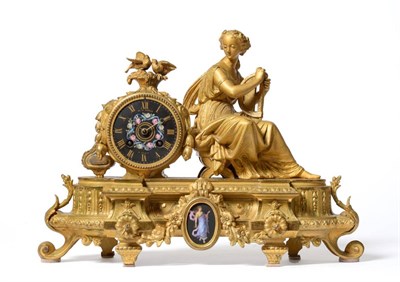 Lot 448 - A gilt metal striking mantel clock, retailed by W.H.Tooke a Paris, circa 1880, case depicting a...
