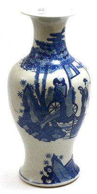 Lot 464 - A Chinese porcelain baluster vase, in Kangxi style, with flared neck, painted in underglaze...