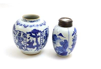 Lot 476 - A Chinese porcelain ovoid jar, possibly Chongzhen, painted in underglaze blue with boys and...