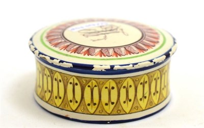 Lot 487 - A Pearlware circular box, enamel painted with screw fitting lid