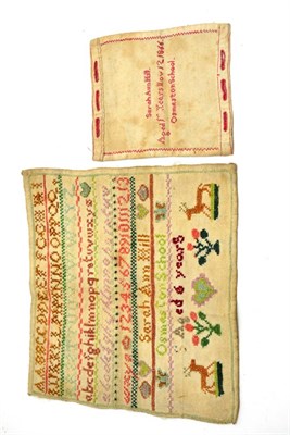 Lot 512 - A miniature sampler by Sarah Ann Hill 1866 Ormestan School and another larger example