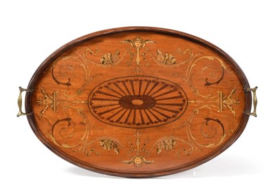 Lot 534 - Satinwood oval and marquetry inlaid tray, 60cm wide