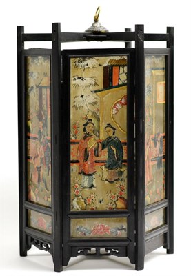 Lot 581 - Chinese reverse glass painted lantern