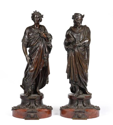 Lot 593 - After the antique a pair of bronze Classical figures signed Pierre Aubert (1853-1912), raised...