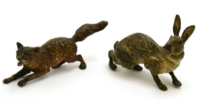 Lot 623 - Bronze figure of a hare and a fox (2)