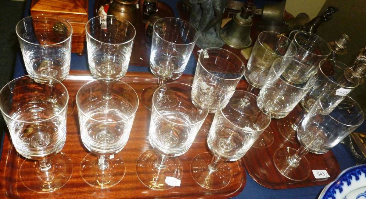 Lot 643 - Set of Thirteen 'Brooks' club wine glasses and other wines