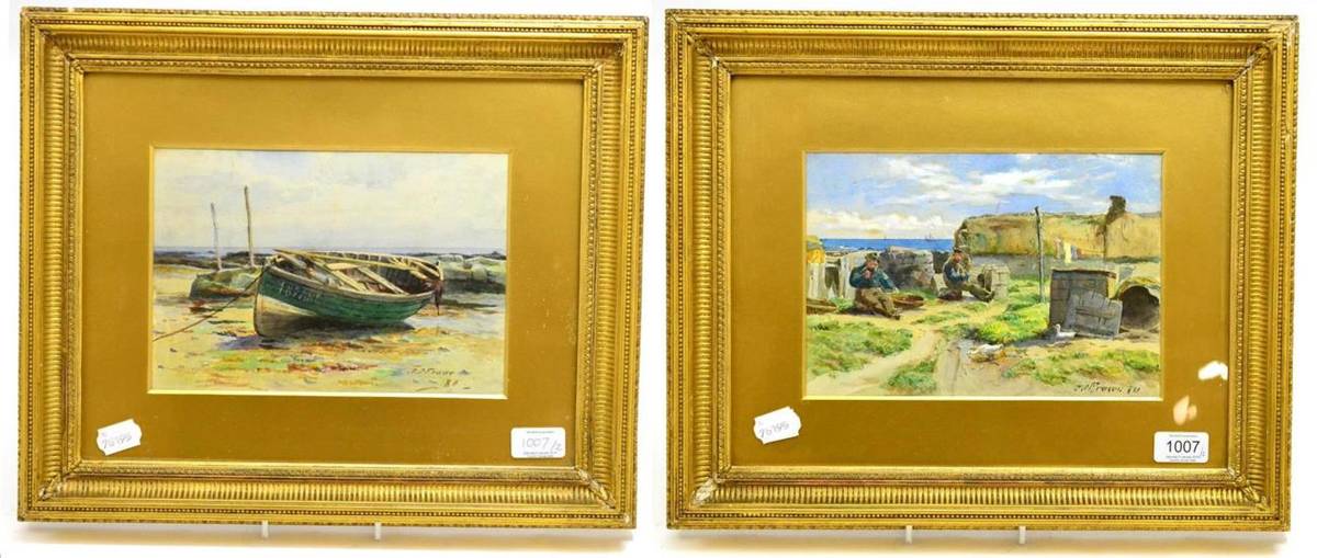 Lot 1007 - John Simpson Fraser (c.1840-1900) Scottish, A pair of fishermen at rest; Beached fishing boats,...