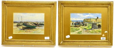 Lot 1007 - John Simpson Fraser (c.1840-1900) Scottish, A pair of fishermen at rest; Beached fishing boats,...
