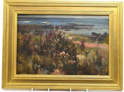 Lot 1011 - William Gilbert Foster RBA (1855-1906), ";Thistles at Runswick";, signed, inscribed verso on canvas