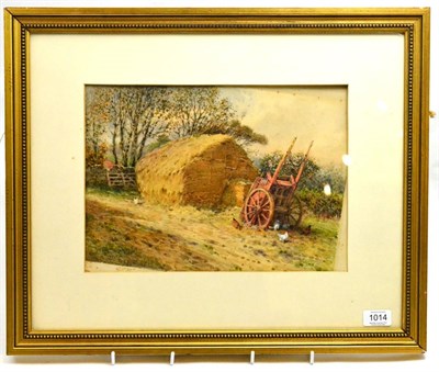 Lot 1014 - William Woodhouse (1857-1937) Chickens before a haycart and haystack, signed, watercolour,...