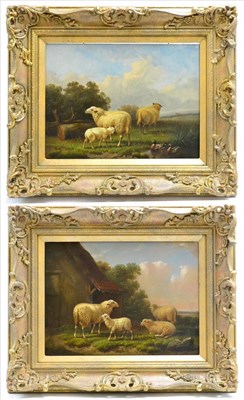 Lot 1029 - Joseph Van Diegheim (1843-1885) Belgian, Sheep before a stable; Sheep in a summer landscape...