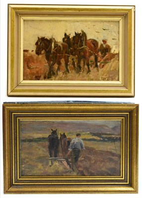 Lot 1041 - James William Booth (18817-1953) Horse plough team, signed, oil on canvas board, together with...