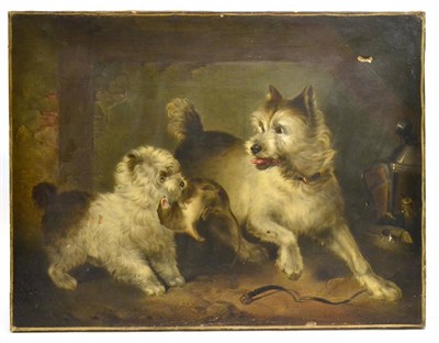 Lot 1054 - Circle of George Armfield (19th century) Two terriers ratting in an interior, oil on canvas,...