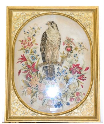 Lot 1062 - A Victorian woolwork picture of a bird of prey amongst foliage in a gilt frame