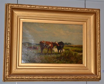 Lot 1086 - Charles Collins (1851-1921), Cattle grazing in a summer landscape, signed, oil on canvas, 28.5cm by