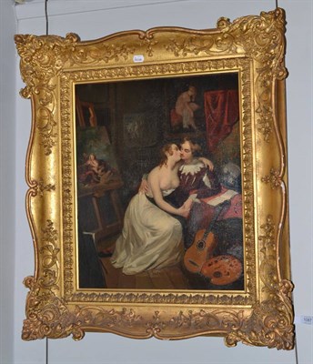 Lot 1087 - Follower of Meissonier (19th century) Study of an artist and his model in an amorous embrace,...