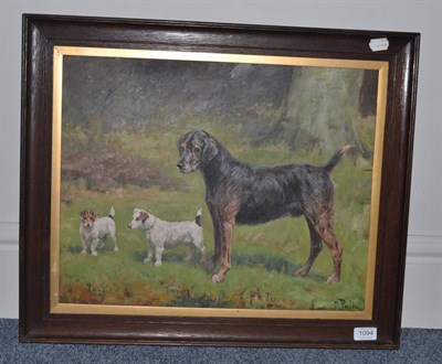 Lot 1094 - George Paice (1854-1925) ";Tassle, Tartan and Jim"; study of three dogs in a landscape, signed,...
