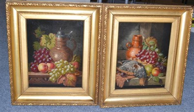 Lot 1100 - Charles Thomas Bale (1866 - 1875) Still life of grapes, apples and a flagon; Still life of...