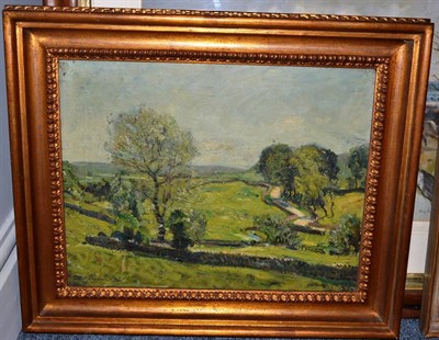 Lot 1118 - Reginald Grange Brundrit RA, ROI (1883-1960) Landscape, signed, oil on canvas, 34.5cm by 44.5cm