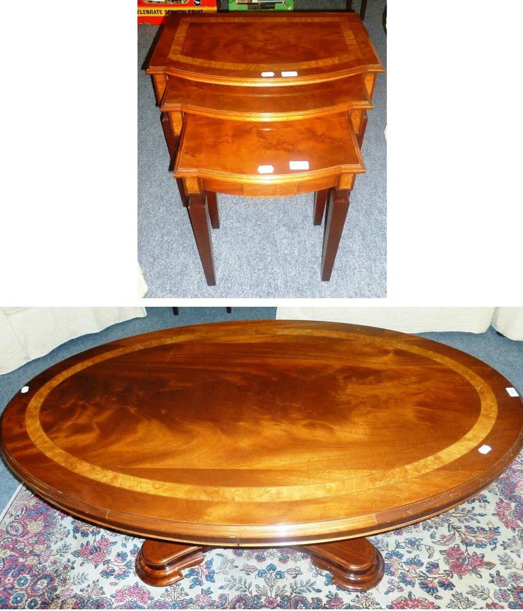 Lot 1364 - A Charles Barr Grandeur reproduction mahogany and crossbanded oval coffee table, 148cm long x...