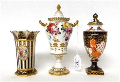 Lot 47 - * A Royal Crown Derby twin-handled urn shaped vase and cover, painted by Gresley with flower...