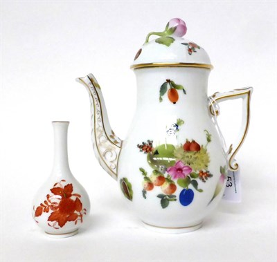 Lot 53 - * A Herend porcelain small coffee pot and cover decorated with flowers, 18cm high; and a...