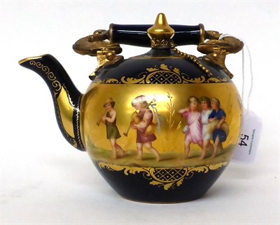 Lot 54 - * A gilt metal mounted Vienna style porcelain tea kettle and cover, painted with named...