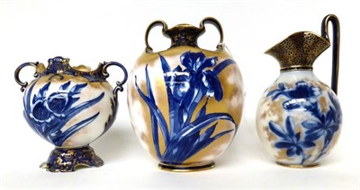 Lot 56 - * A Doulton Burslem Flow Blue twin-handled ovoid vase, 18.5cm; a similar vase, 14.5cm; and a...