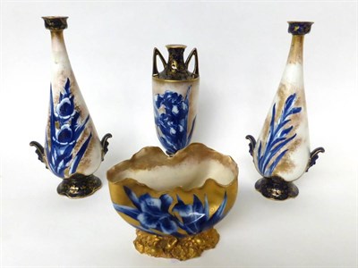 Lot 57 - * A pair of Royal Doulton Flow Blue twin-handled baluster vases, 28cm; a similar vase, 24cm;...