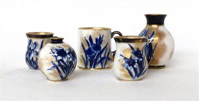 Lot 60 - * A Royal Doulton Flow Blue miniature mug, 5.5cm; two similar mugs, 5cm; a similar vase, 7cm;...