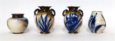 Lot 61 - * A pair of Doulton Burslem Flow Blue twin-handled miniature vases, 9cm; and two similar ovoid...