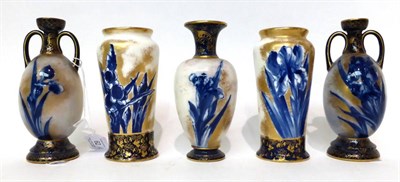 Lot 62 - * A pair of Royal Doulton Flow Blue baluster vases, 14.5cm; and a similar vase, 12cm; and a similar