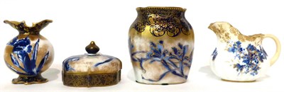 Lot 65 - * A Doulton Burslem Flow Blue ovoid vase, 11cm; a similar smaller vase, 9cm; a similar cream...