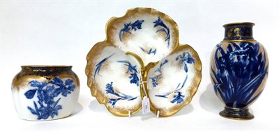 Lot 75 - * A Doulton Burslem Flow Blue tripartite hors d'oeuvres dish, 28cm; a baluster vase, 23.5cm; and an