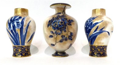 Lot 77 - * A pair of Royal Doulton Flow Blue baluster vases, 14cm; and a similar vase, 16cm (3)