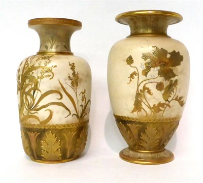 Lot 91 - * Two Doulton Burslem baluster vases gilt with foliage, 22.5cm and 23.5cm high