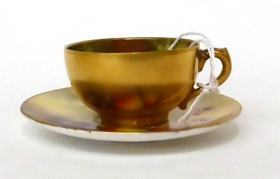 Lot 98 - * A Royal Worcester fruit decorated cabinet cup and saucer, signed T Lockyer and F Harper