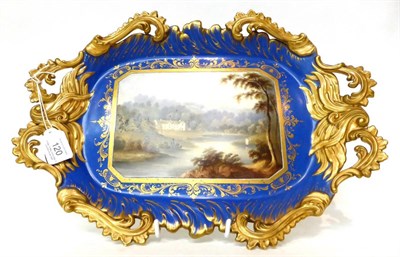 Lot 120 - * An English blue ground porcelain tray, painted with ";Tinehinch, the Seat of the late H...