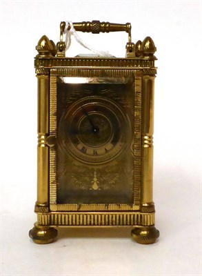 Lot 173 - * A brass miniature carriage timepiece, 20th century, carrying handle, brass dial with Roman...